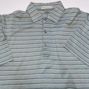 Martin Timeless As The Game Mens XL Pima Cotton Golf Polo Teal White Stripe